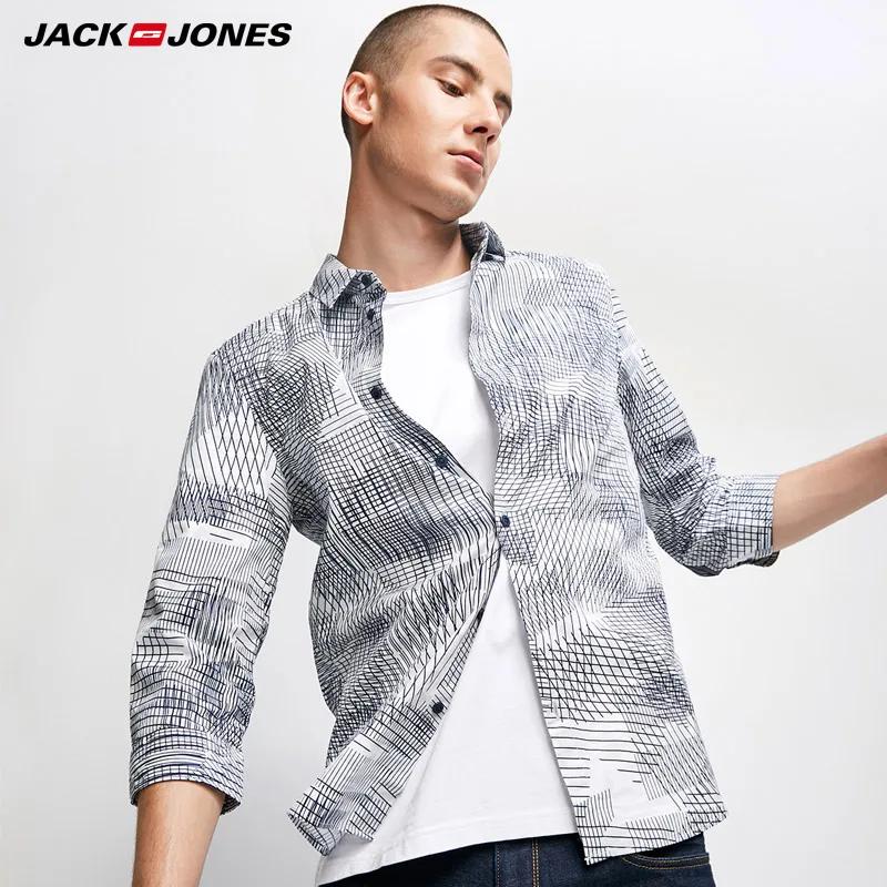 JackJones Men's Spring 100% Cotton Pointed Collar 3/4 Sleeves Shirt S|217131507