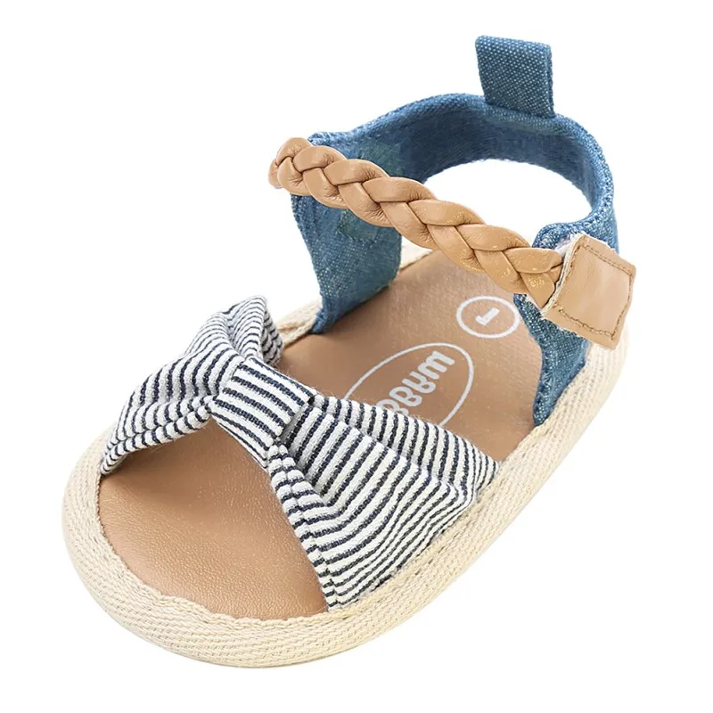 Сандалии для девочек летние для маленьких девочек обувь Хлопок Холст пунктирной лук сандалии для девочек новорожденных обувь Playtoday