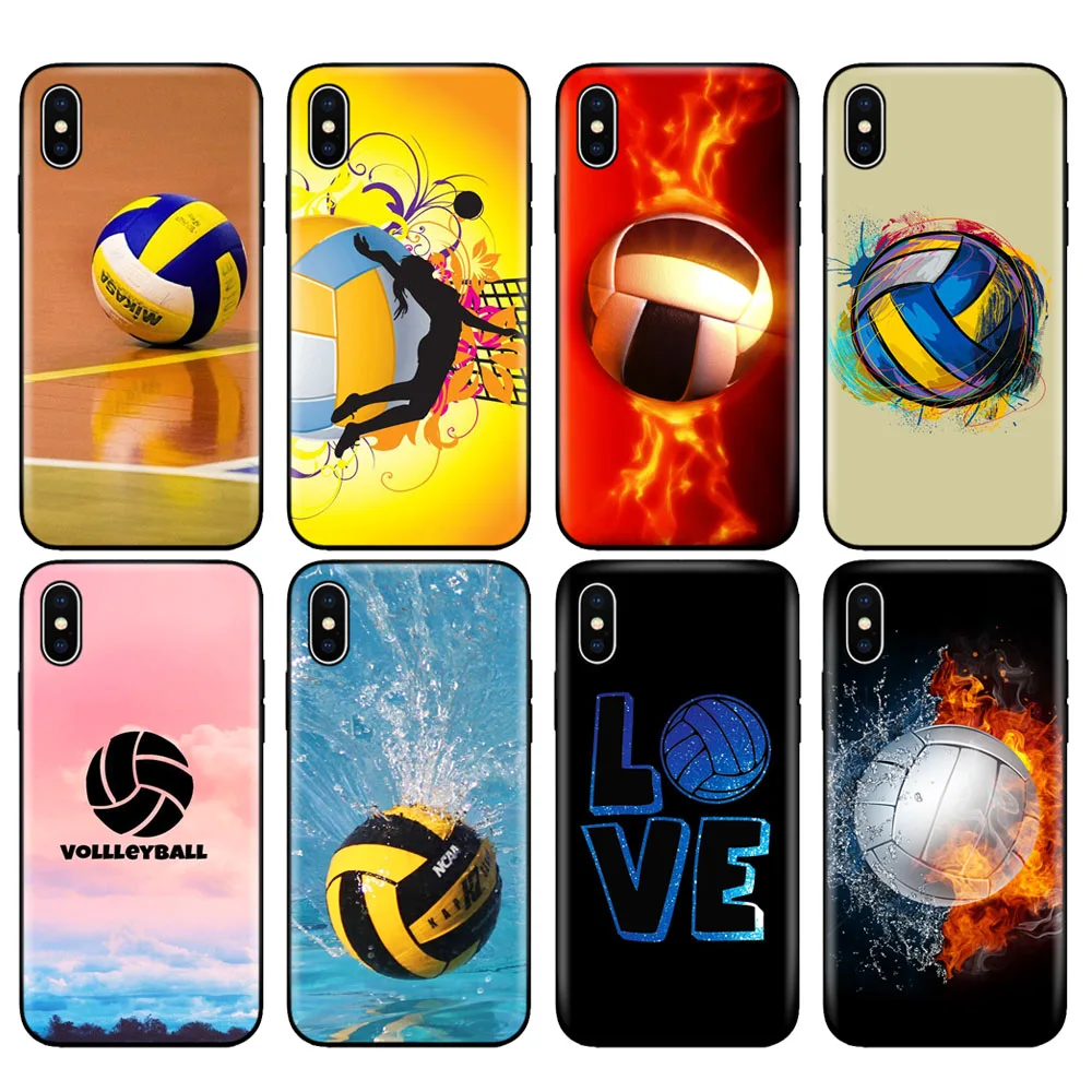 Черный ТПУ чехол для iphone 5 5s se 6 6s 7 8 plus x 10 силиконовый XR XS 11 pro MAX case Fire Volleyball sport