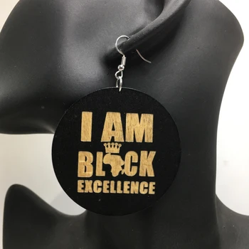 

6cm I am Black Excellence Wooden Earrings