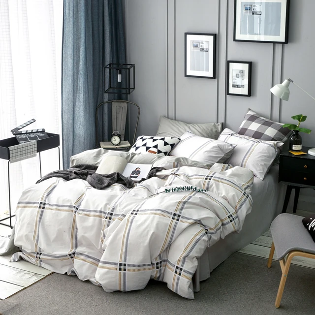 100 Cotton Scottish Style Lattice Print Duvet Cover Set 4pcs 100 Cotton Scottish Style Lattice Print Duvet Cover Set 4pcs Bedlinens Queen King Size Bedding
