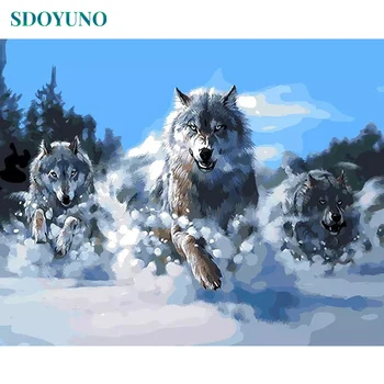 

SDOYUNO 50x65cm Frameless Three Running Wolves Painting By Numbers DIY Gift Room Decoration Canvas Painting Modern Wall Art