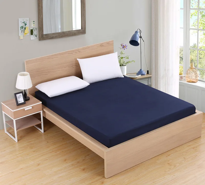 Navy blue Чистый хлопок, полностью подогнанные простыни, простыни, односпальные, двойные, King эластичные - Цвет: Navy blue