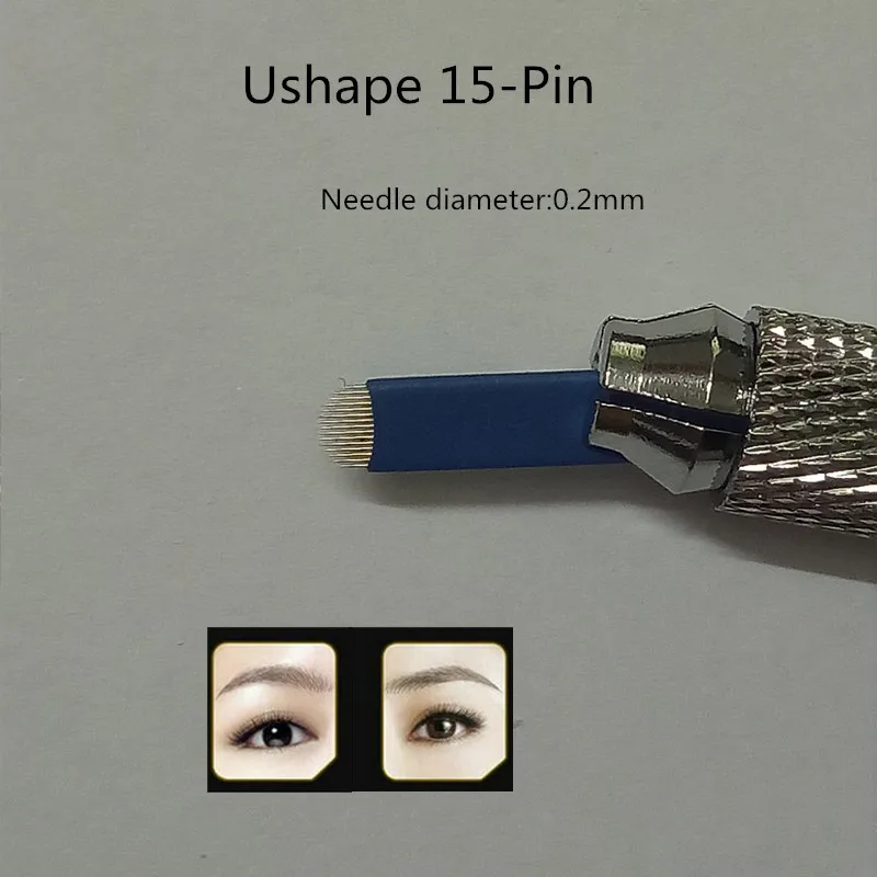 

100 PCS Diameter U shape 15 -Pin Permanent Makeup Manual Eyebrow Tattoo Needles Blade For Tattoo Microblading Pen Machine