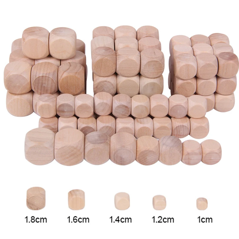 Wood-Dice Games Blank Engraving D6 10pcs Toys Party 6-Sided for Family DIY Printing Kid