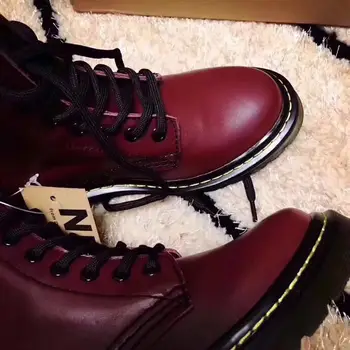 

Women Black Genuine Leather Lace Up Ankle Boots High Platform Short Boots Retro Student Martin Girls Punk Shoes Size 35-40