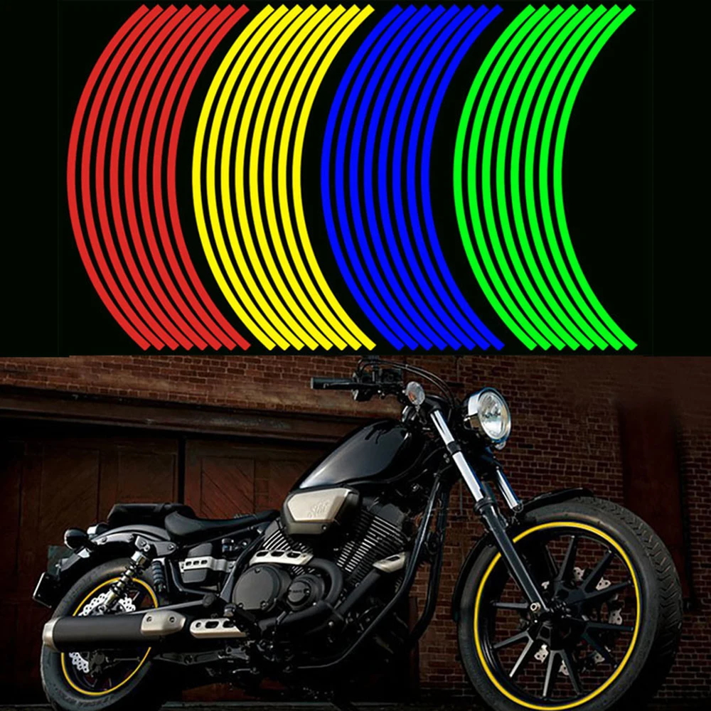 Качество 16 шт. полосы Мотоцикл Наклейка для колес отражающие наклейки ободная лента велосипеда, автомобиля Стайлинг для YAMAHA HONDA SUZUKI Harley BMW