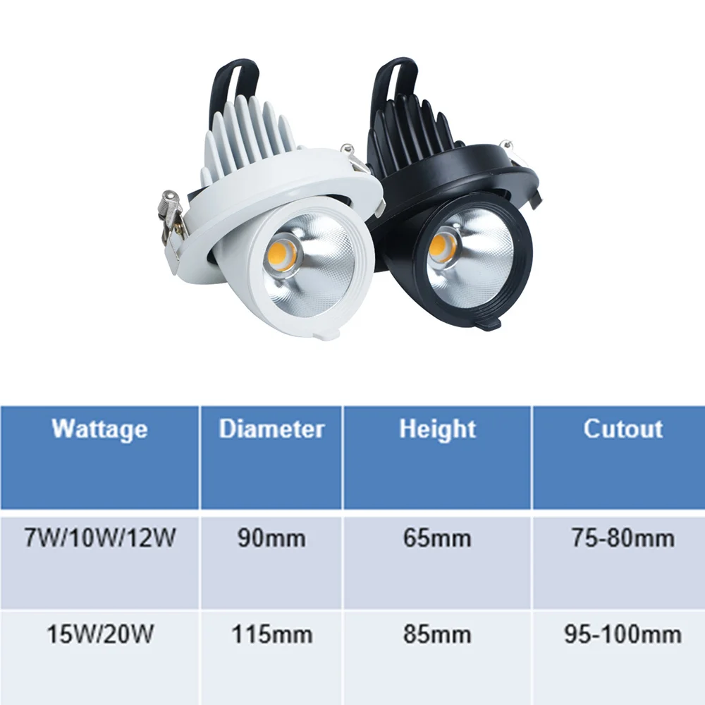 [DBF] Встроенный Выдвижной светодиодный COB Потолочный светильник 7 Вт 10 Вт 12 Вт 15 Вт 20 Вт AC85-265V Регулируемый на 360 градусов светодиодный светильник для багажника домашнее освещение