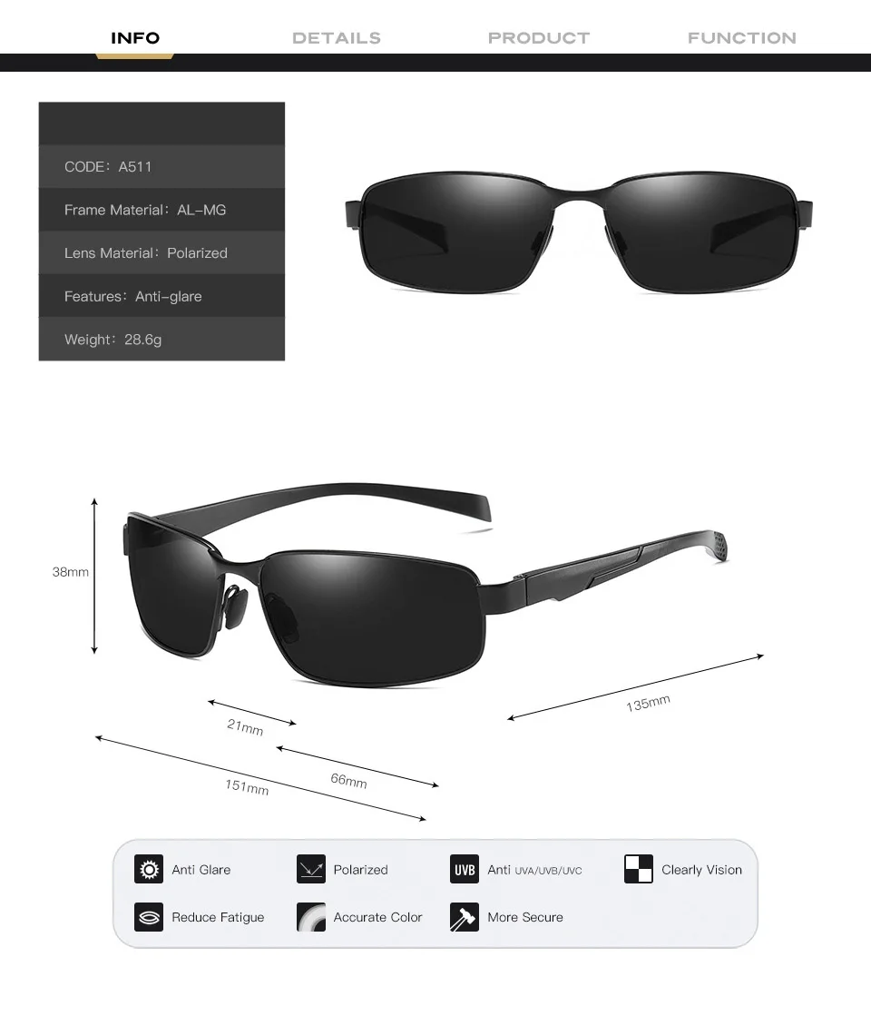2019 Новый Для мужчин s прямоугольник коричневые очки Для мужчин поляризационные UV400 Открытый вождения солнцезащитные очки для мужчин ретро