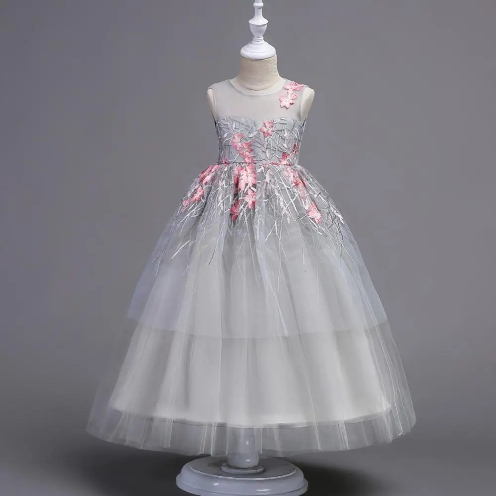 Детское платье с цветочной вышивкой для девочек; коллекция года; праздничное платье для девочек; одежда для дня рождения; Детские торжественные платья для девочек; бальное платье - Цвет: Розовый