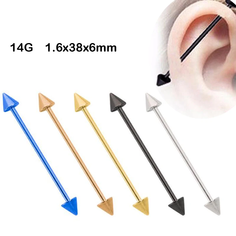 

2 Pieces 14G 1.6mm Long Straight Industrial Barbell Rings Spike Tragus Ear Piercing Nipple Rings Bar Lips Body Jewelry