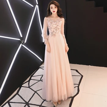 

Pink Women Wedding Party Dress Luxury Banquet Embroidery Long Qipao Oriental Female Slim Prom Cheongsam Gowns Vestido XS-XXXL