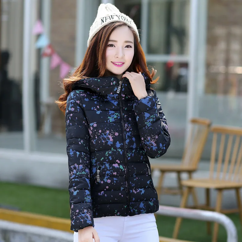 

Winter Coat Women Jackets 2017 New Floral Print Jacket Women Parka Short Slim Warm Cotton Jacket Female Clothing Outerwear