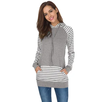 

Patchwork Striped Hoodies Women 2017 Winter Warm Knitted Cotton Gray Hoodie Sweatshirt Female Casual Long Sleeve Hooded Pullover
