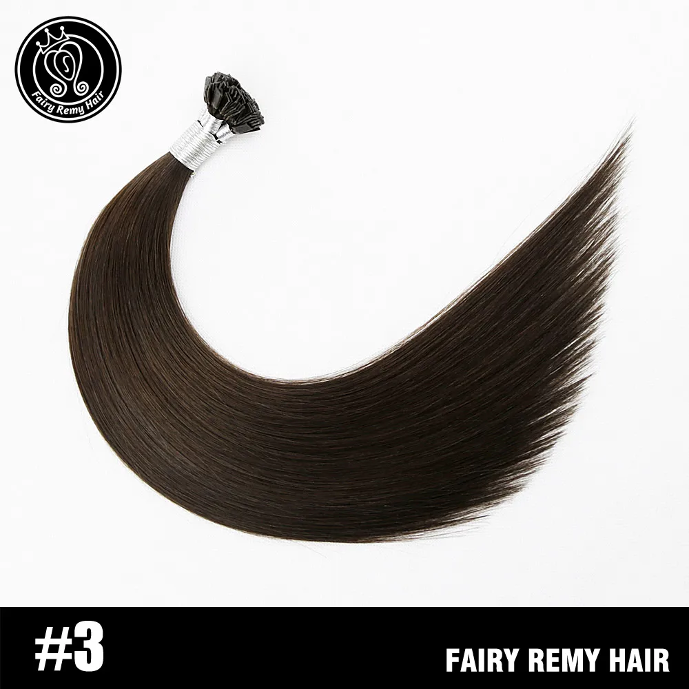 Сказочные волосы remy 0,8 г/локон 16 дюймов Натуральные Человеческие волосы Remy с плоским кончиком для наращивания шелковистые прямые темно-коричневые Предварительно Связанные кератиновые волосы - Цвет: #3