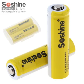 

2pcs/lot Soshine 3.7V 900mAh ICR 14500 Li-ion Rechargeable Battery with Safety Relief Valve + Battery Storage Box Case