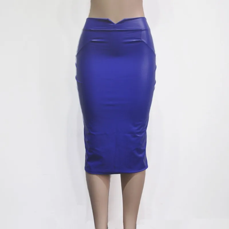 Женская сексуальная Флокированная юбка из искусственной кожи Модная весенне-осенняя Повседневная Женская юбка-карандаш длиной до колена из искусственной кожи SK42