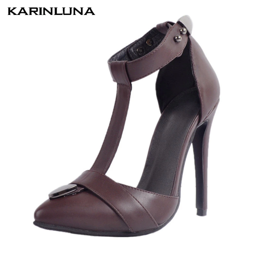

Karinluna large size 35-47 pointed toe Women Shoes woman T-strap Summer Party sexy thin high heels Shoes Woman sandals