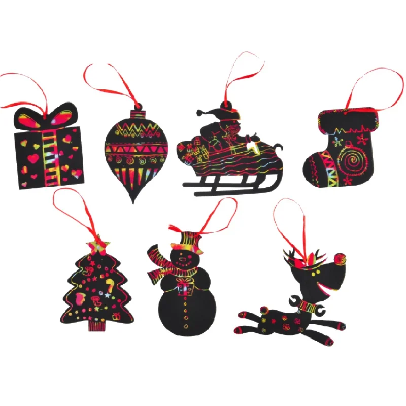 

7pcs/set Decorative Christmas Scratch Cards Paper Scraping Coloring Cards Xmas Tree Hanging Ornaments Kid Toy Party Favor Gifts