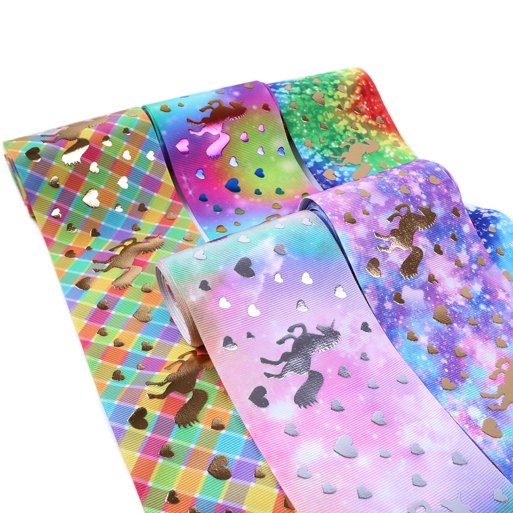 

David accessories 3"75mm gold foil horse heart polyester grosgrain ribbon 50 yards,DIY hairbow handmade materials,50Yc5555