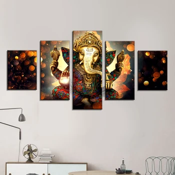 

Wall Art for Living Room Deity Festival Artwork Paintings 5 Piece Ganesha Hindu God Canvas Pictures Artwork Home Decor Modern