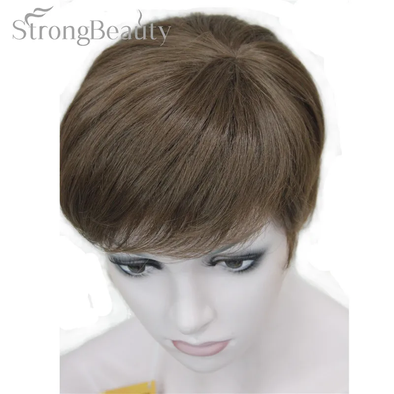StrongBeauty pelo recto sintético chico parte lateral corto negro/marrón Cosplay hombres/mujeres pelucas