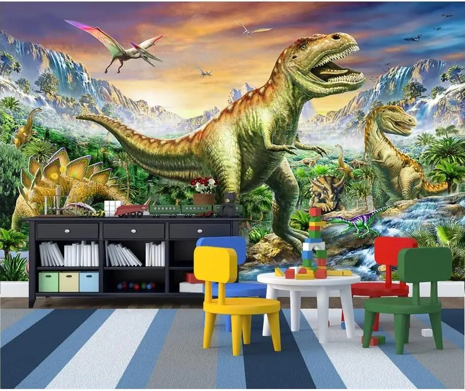 

Custom mural 3d wallpaper Forest Tyrannosaurus Dragon Jurassic Dinosaurs decor painting 3d wall murals wallpaper for walls 3 d