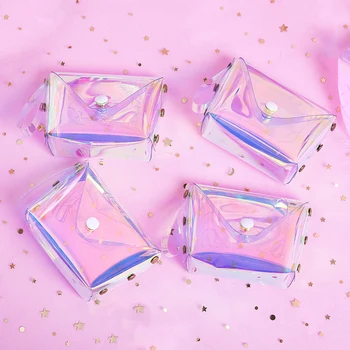 

70PCS / LOT Women Purse Coin Cute Zipper Wallet Ladies Money Bag Laser Card Holder Bag Transparency Bag Wholesale