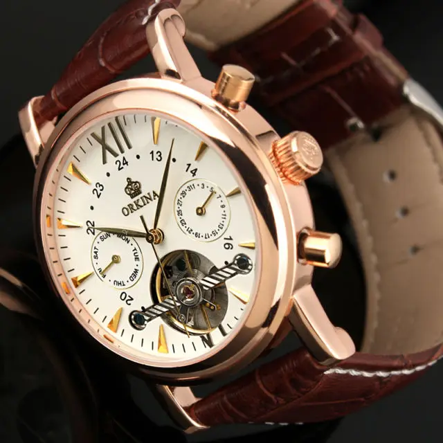 Orkina Fashion Men s Man Horloges Mannen Month Date Day Automatic Tourbillion Mechanical Watch Gift Box