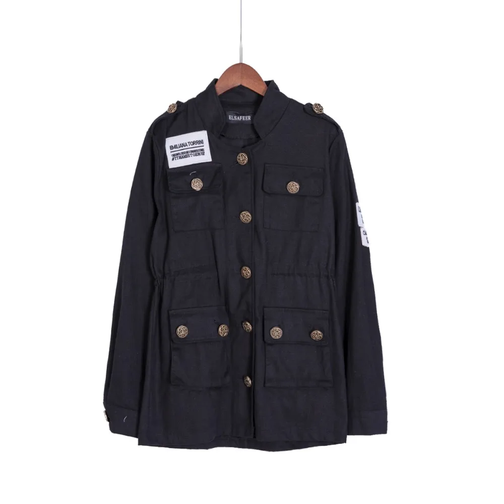 Best  4 Color Women 2017 Spring Military Jacket Army Green Jackets Embroidery Epaulet Drawstring Adjustab