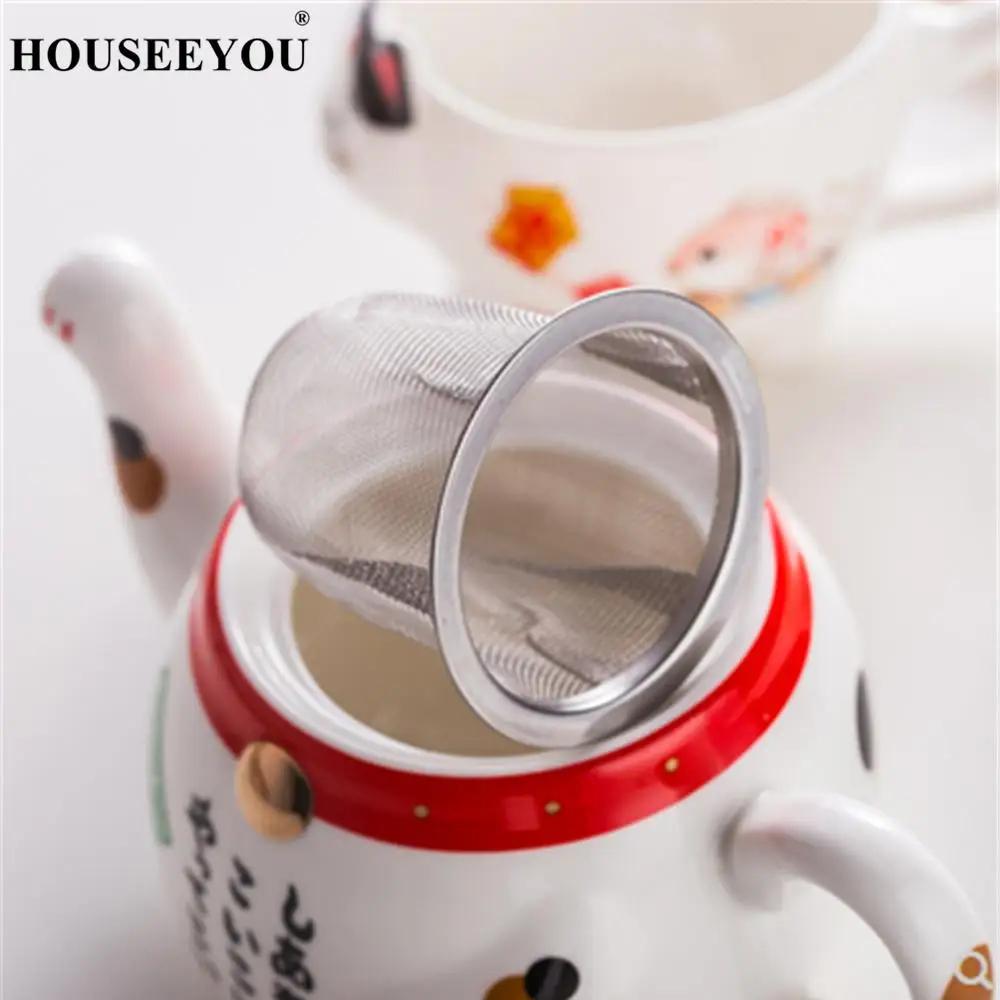 3Pcs/lot Plutus Cat Ceramic 1 Teapot 2 Mugs Cute Lucky Cat Cartoon Cups Teapots Coffee Milk Mug Sets Breakfast Afternoon Tea Pot
