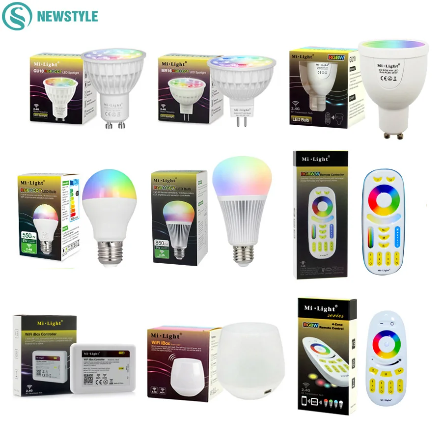 

Mi Light Dimmable Led Bulb 4W 5W 6W 9W E27 MR16 GU10 RGBW RGBWW led Lamps Wireless Wifi Controller Box 2.4G RF Remote Controller