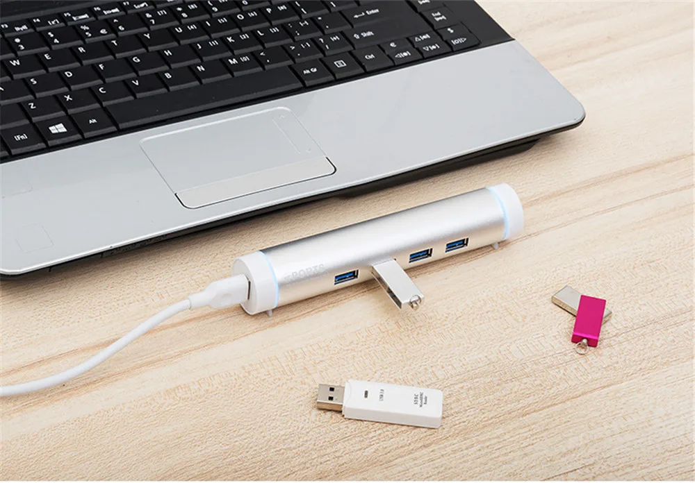 Высокая Скорость 4 Порты USB 3,0 хаб Алюминий сплава цилиндра USB разветвитель Extender конвертер с 3,5 мм DC/Micro USB Мощность Порты и разъёмы