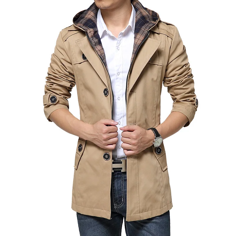 New Style Mens Trench Coat Fashion Single Breasted