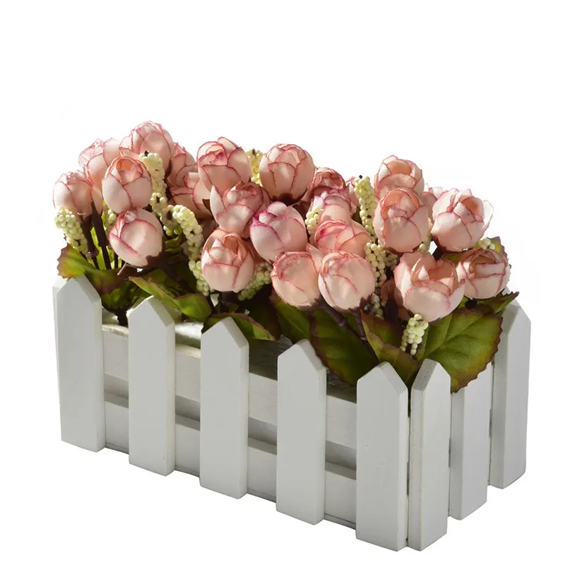 Свадебный декор, искусственная чайная роза, искусственные цветы, маленькие растения в горшках, искусственный набор роз с белым забором