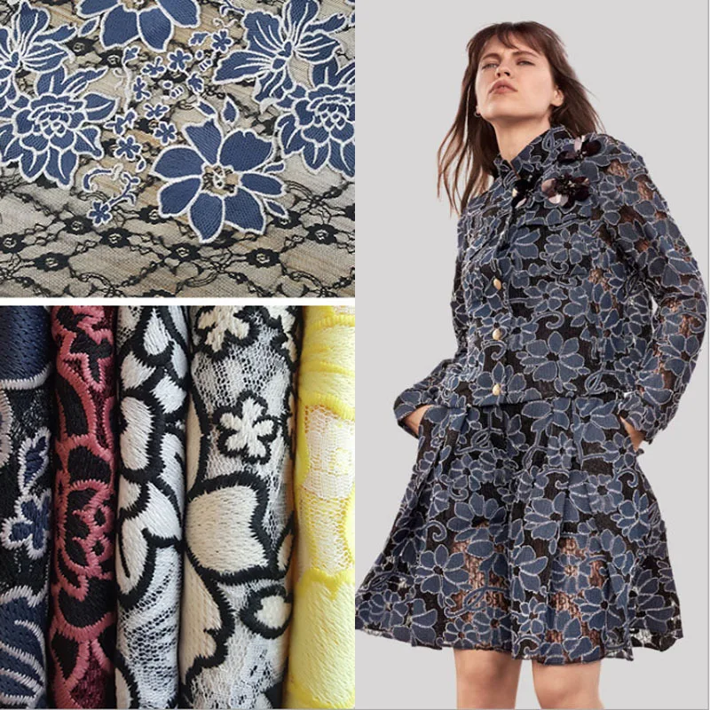 

2018 new 5 colors milk fiber embroidered lace fabric for dress telas por metros tissu au metre tecido tela shabby chic tissus