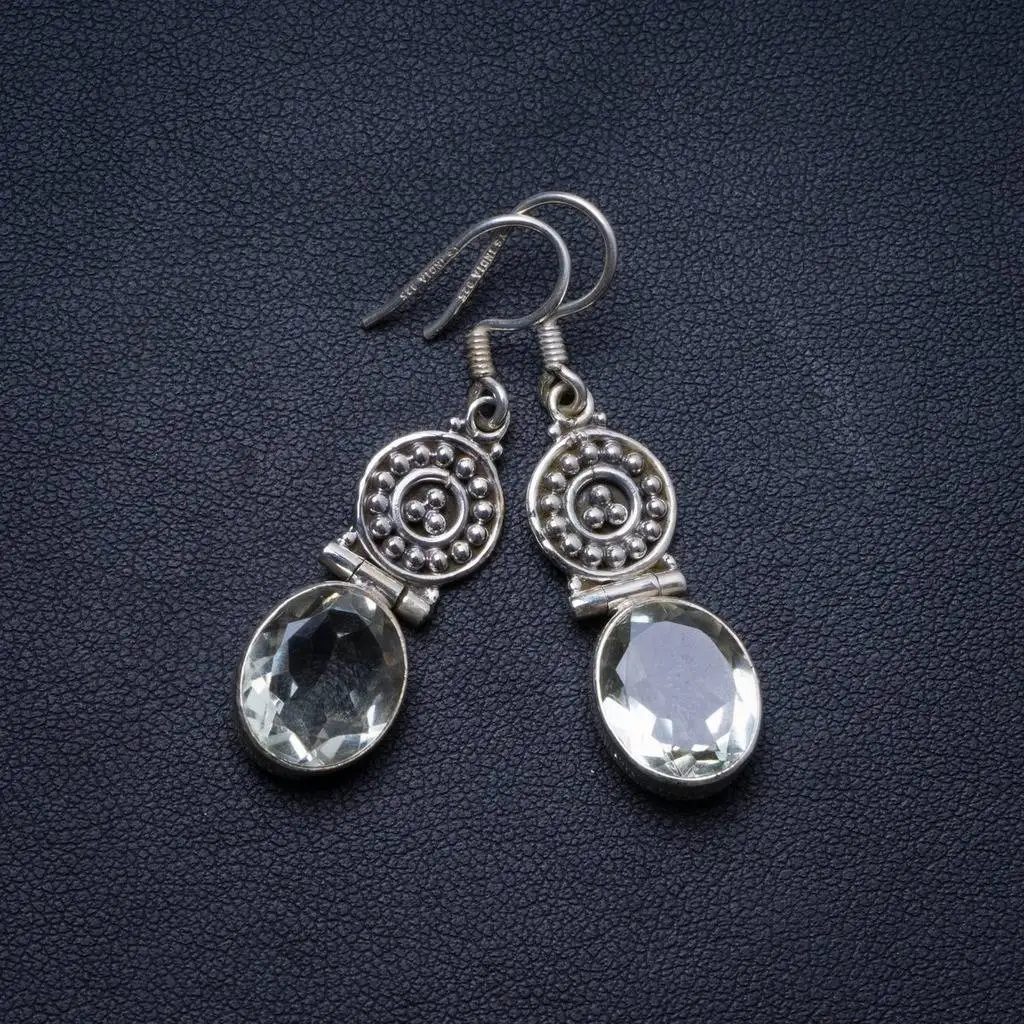 

Natural Green Amethyst Handmade Unique 925 Sterling Silver Earrings 1.5" X3801