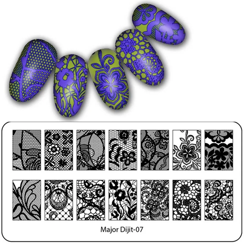 Высокое качество кружева дизайн ногтей штамповки пластины изображения ногтей трафарет для ногтей штампы для дизайна ногтей пластины маникюр шаблон ногтей инструмент - Цвет: MajorDijit07