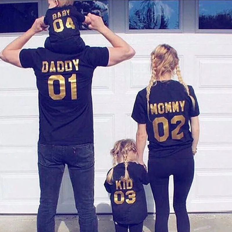 

Family Look Clothing Black Short Sleeve T shirt DADDY MOMMY KID BABY Girl Boy Clothes Family Matching Clothes Dropshipping