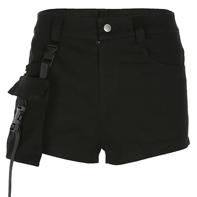 Black Shorts Rapwriter повседневные Черные шорты Harajuku женские летние уличные шорты с высокой талией с сумкой съемные Короткие штаны на пуговицах - Цвет: Black Shorts