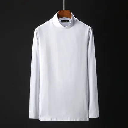 Зимняя одежда, мужская теплая футболка с длинным рукавом, черный, белый, кофейный цвет, средняя водолазка, нижнее белье, футболка, 95% хлопок, джемпер - Цвет: Белый