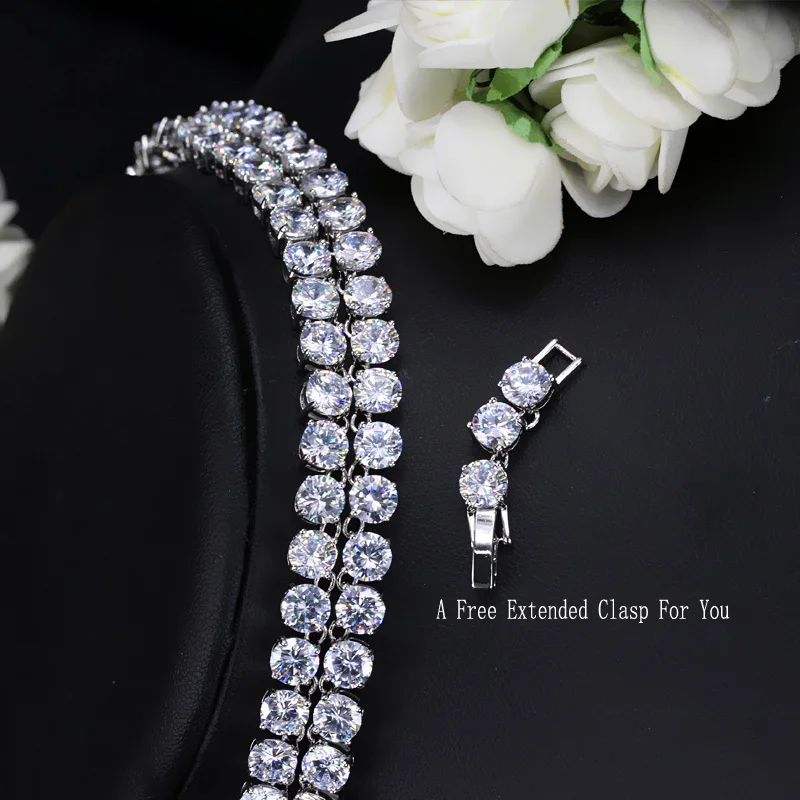BeaQueen Классический женский полный 6 мм кубический цирконий круглый камень колье ожерелье серьги и браслет свадебные ювелирные наборы JS163