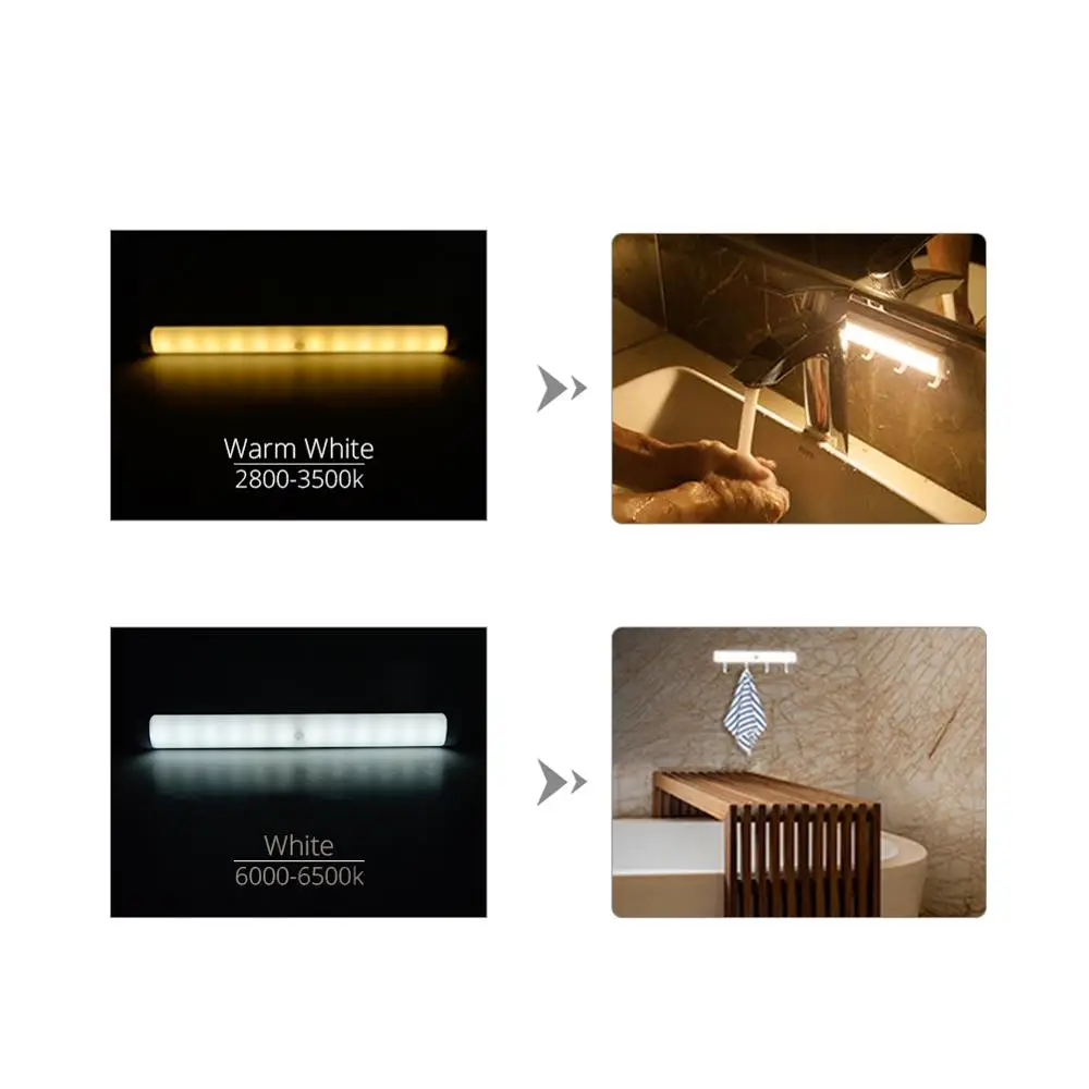 12Motion Sensor LED Cabinet Night Light Smart Battery Operated Wall Lamp Baby Sleeping WC Bedroom Toilet Bathroom Kitchen Lights