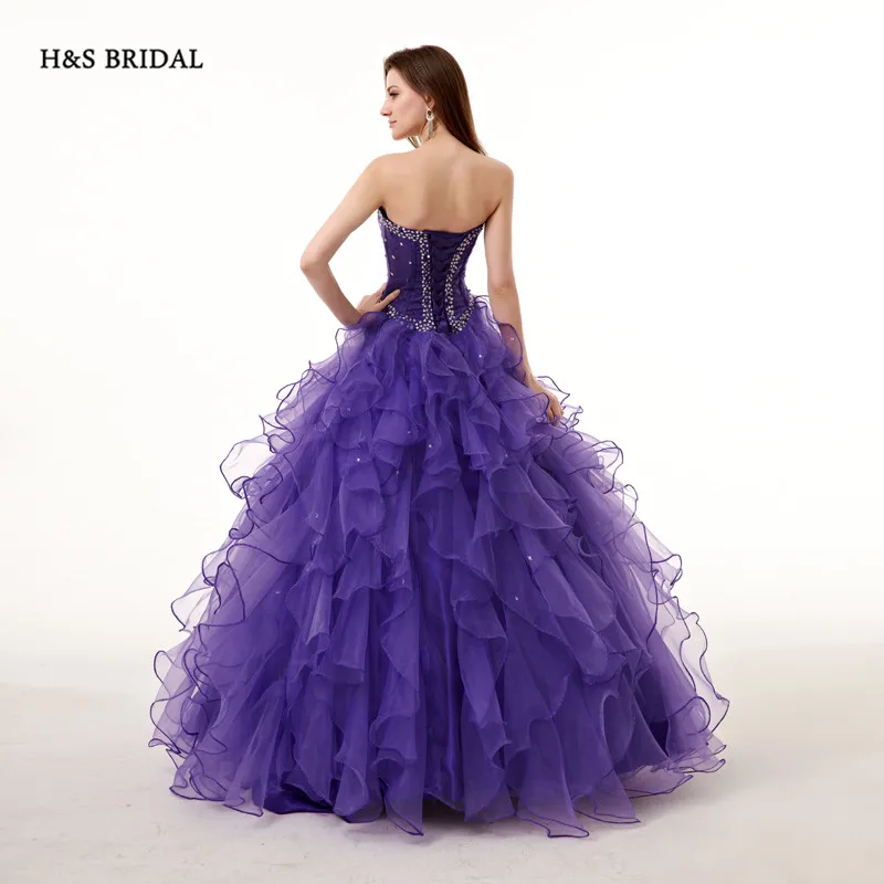 Prom dresses Quinceanera dresses Purple Organza Ball Gown Sequins Beaded Shinny Sweet 15 Robe de Soiree H&S BRIDAL