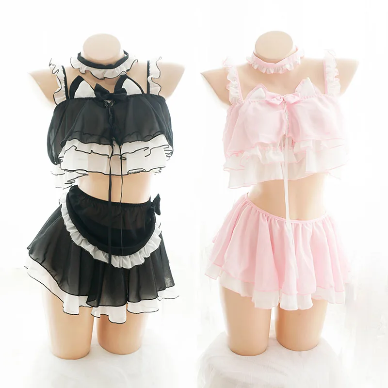 Kawaii сексуальное женское нижнее белье набор Лолита Аниме Косплей Костюм Кот