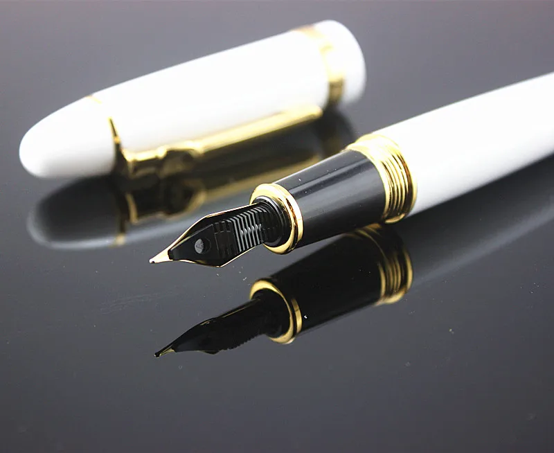 Ручка с логотипом jinhao 159, белый и золотой зажим, деловая каллиграфическая чернильная ручка, среднее перо с широким основанием, толстая металлическая авторучка