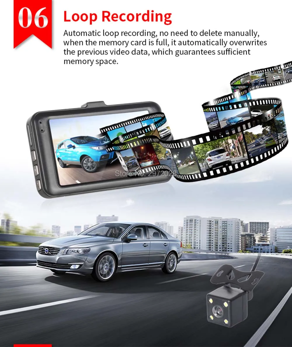 Автомобильный видеорегистратор FHD 1080 P " 170 WDR ips видеорегистратор с двойным объективом g-сенсор парковочное Обнаружение движения камера ночного видения