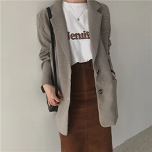 Винтажный однобортный клетчатый женский блейзер с длинным рукавом, повседневный женский пиджак, Весенняя Свободная рабочая одежда, верхняя одежда