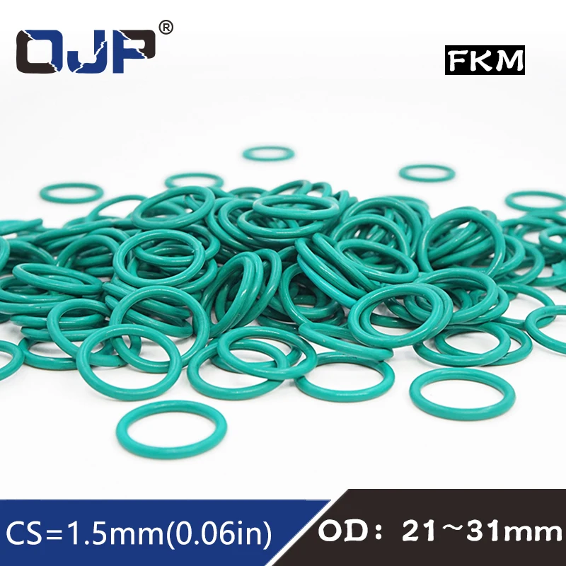 

5PCS/lot Rubber Ring Green FKM O rings Seal 1.5mm Thickness OD21/22/23/24/26/27/28/29/30/31mm ORing Seal Oil Gasket Fuel Washer
