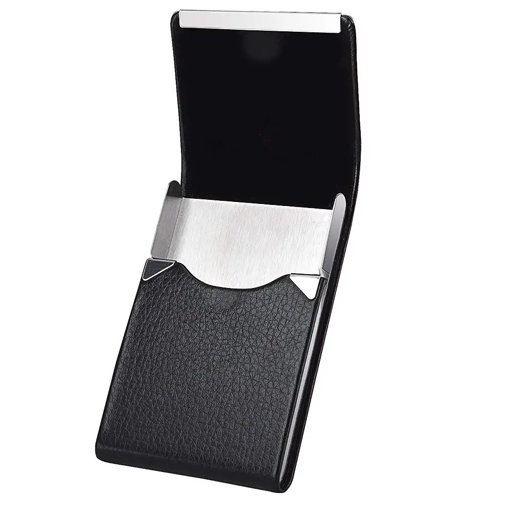 Мужской металлический кожаный чехол-держатель для карт для хранения визитных карточек - Цвет: black